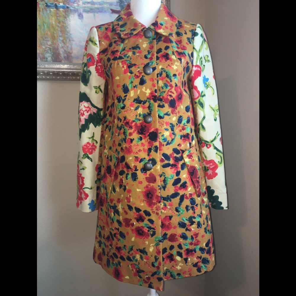 Anthropologie Elevenses Floral Coat Size 4